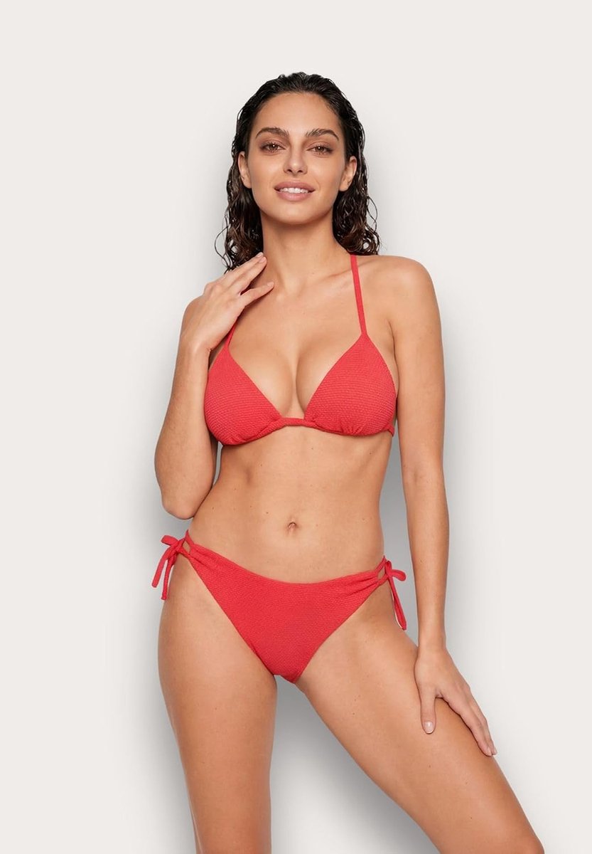Bikini, laag deel, klassieke snit met trekkoord, dames, gestructureerd, koningsblauw, effen