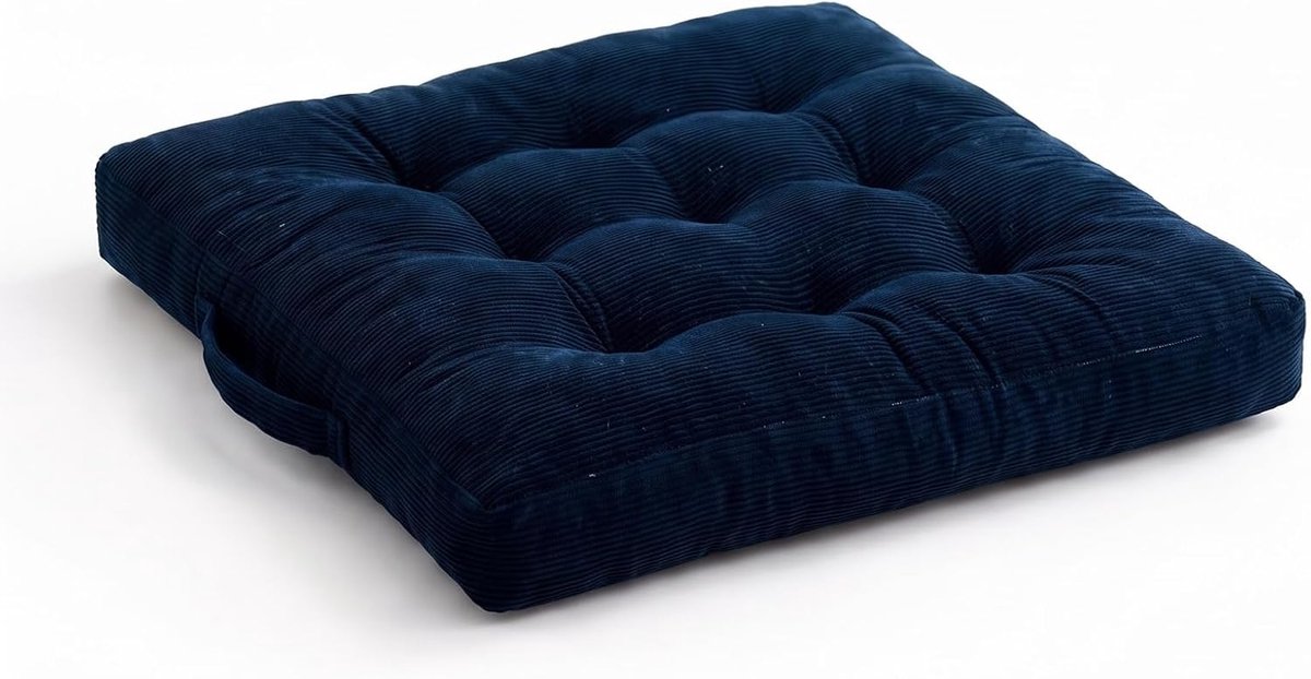 40 x 40 cm, extra dik 10 cm zitkussen, van 100% katoen, met draaggreep, voor binnen en buiten, voor vloer, tuin, terras en stoel (donkerblauw)