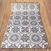 JYG Vloerkleed Retrolux Brugge - Keukenloper - Keukenmat - Vinyl - Vintage - 62x300cm - Blauw - Wit