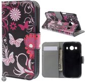 Vlinder zwart roze agenda wallet hoesje Samsung Galaxy Ace 4 G357FZ