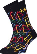 Happy Socks Geometric Sokken - Zwart/Multi - Maat 36-40