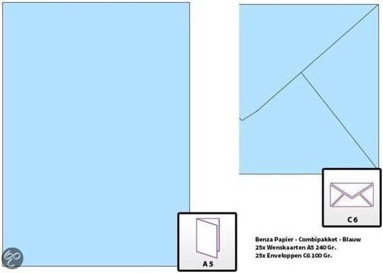 Benza Wenskaarten en Enveloppen om zelf wenskaarten te maken Langwerpig 16,2 x 11,4 = C6 - Babyblauw (25 stuks)