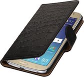 Zwart Krokodil booktype wallet cover cover voor Samsung Galaxy J2 2016