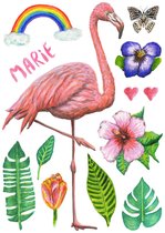Muursticker met naam - flamingo - kinderkamer styling - pasgeboren baby - kind - babykamer - 50x70cm - handgeschilderd - aquarel