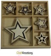 Houten ornament - 5 punt sterren 30 pcs - Sweet Vintage Christmas, box 10.5 X 10.5 cm.