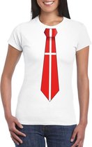 Wit t-shirt met Deense vlag stropdas dames - Denemarken supporter XL