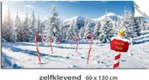 Kerstdorp achtergrond - 60x130 cm - sticker zelfklevend - Winterlandschap NoordPool met candycanes - kerstdecoratie binnen