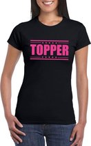 Topper t-shirt zwart met roze bedrukking dames XS