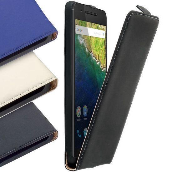 Zwart lederen flip case Huawei Nexus 6P case Telefoonhoesje