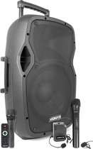 Mobiele party speaker - Vonyx AP1200PA - 600 Watt - 2 handmicrofoons - 1 headset microfoon - Bluetooth - USB - SD