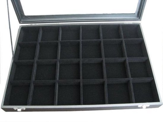 Sieraden opbergen / sieraden doos / vak display box – zwart velours 24  vakken met deksel | bol.com