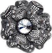Behave ® - broche dames bloem vorm antiek zilver kleurig met kristal steentjes