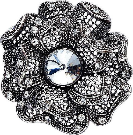 Behave ® - broche dames bloem vorm antiek zilver kleurig met kristal  steentjes | bol.com