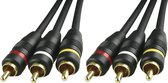 DELTACO MM-28B Audio / video kabel 2x 3 RCA, 5 meter, verguld, zwart