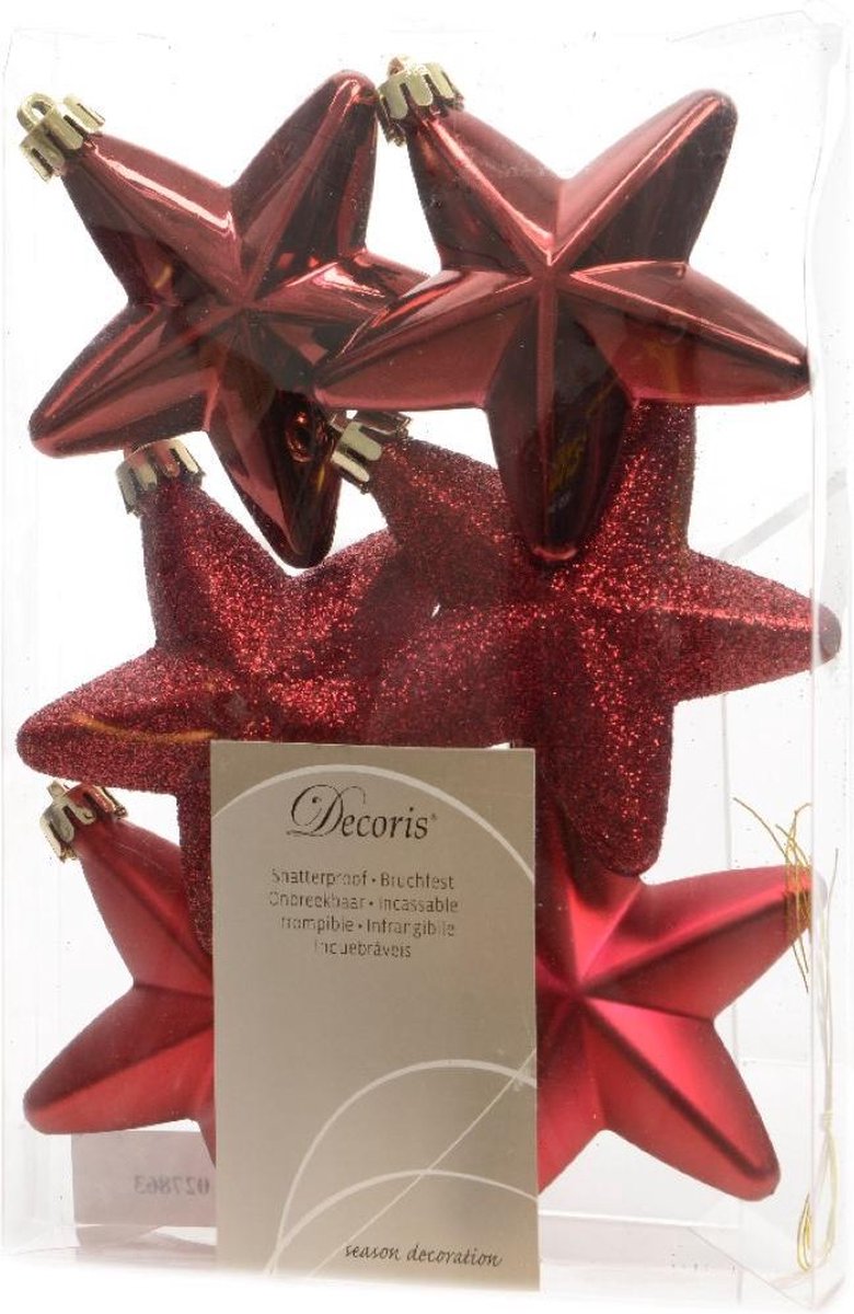 Decoris Ster Plastic Glans-Mat-Glitter Ossenbloed 2x7.5x7.5cm