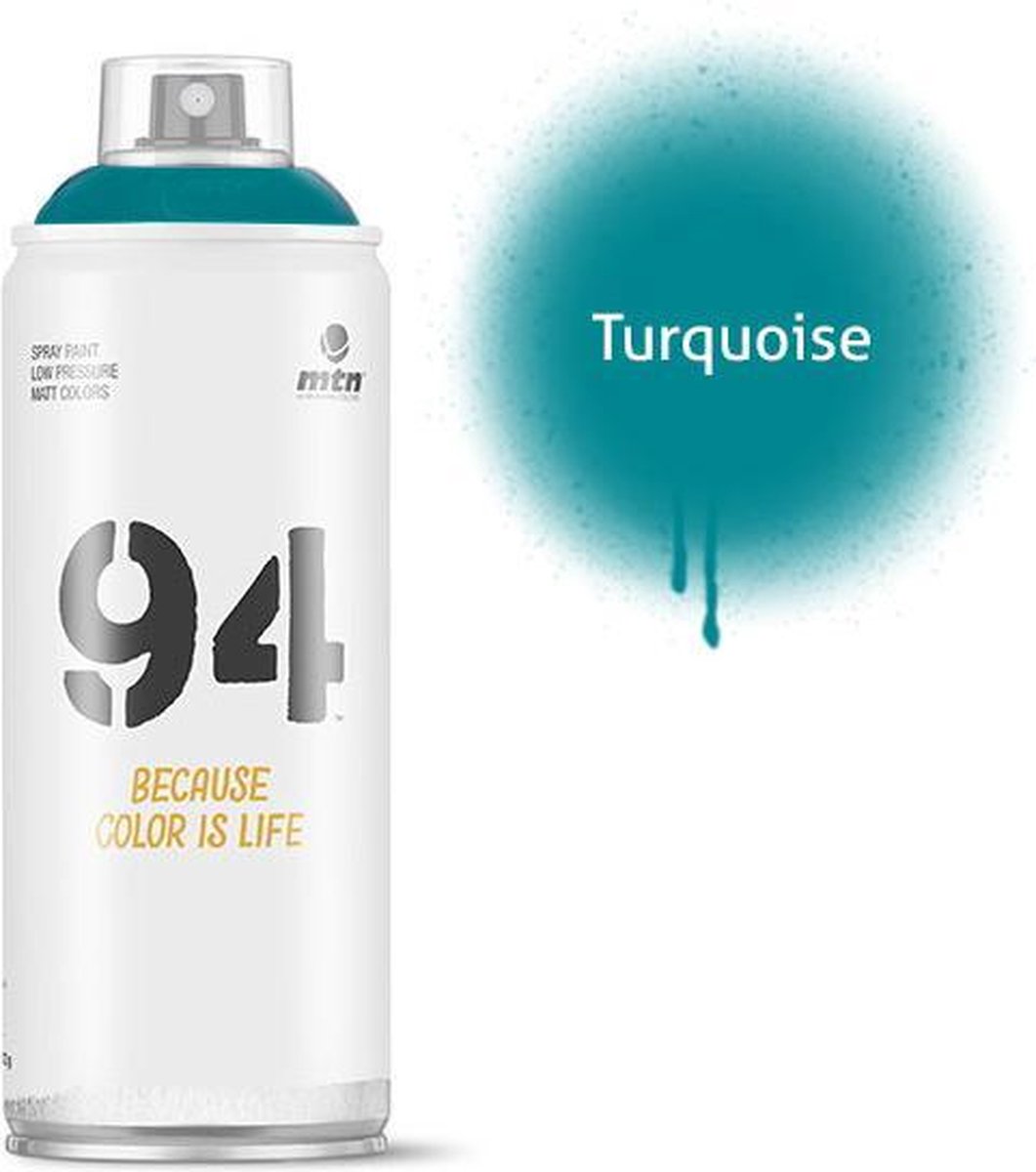 Afbeelding van product Montana Colors  MTN94 Turquoise spuitverf - 400ml lage druk en matte afwerking
