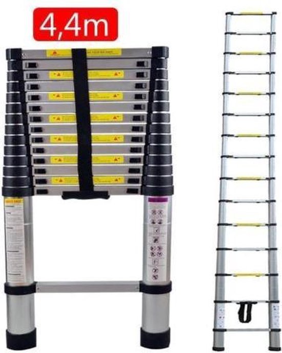 Verliefd Schipbreuk bovenste Telescopische ladder - 13 Treeds - Werkhoogte 4.40m - Aluminium | bol.com