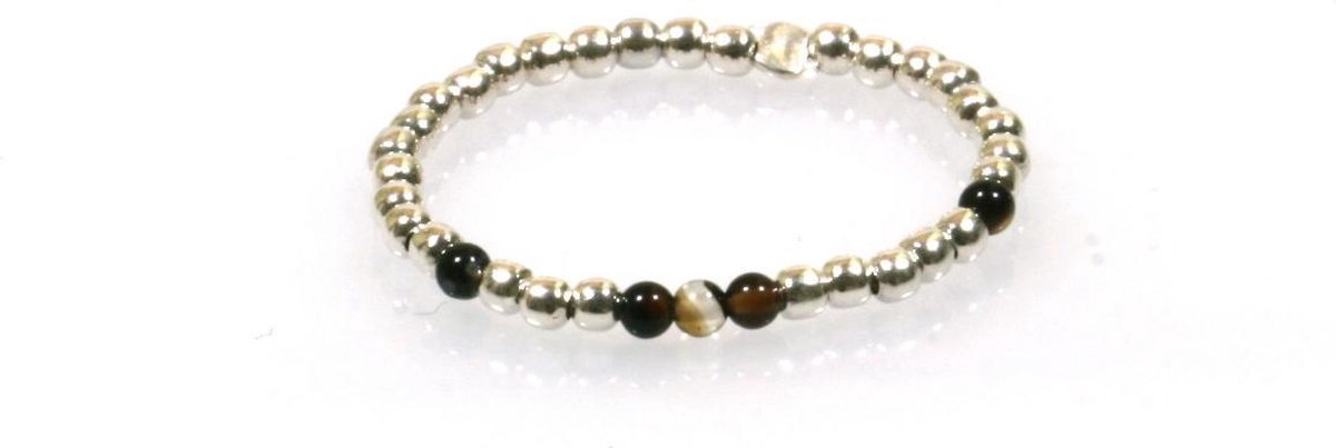 Heaven Eleven - 925 Zilver ring - dikte 1mm - zwart kralen - one size fits all