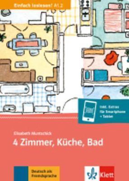 Boek met plattegrond van een huis en de tekst "4 Zimmer, Küche, Bad"
