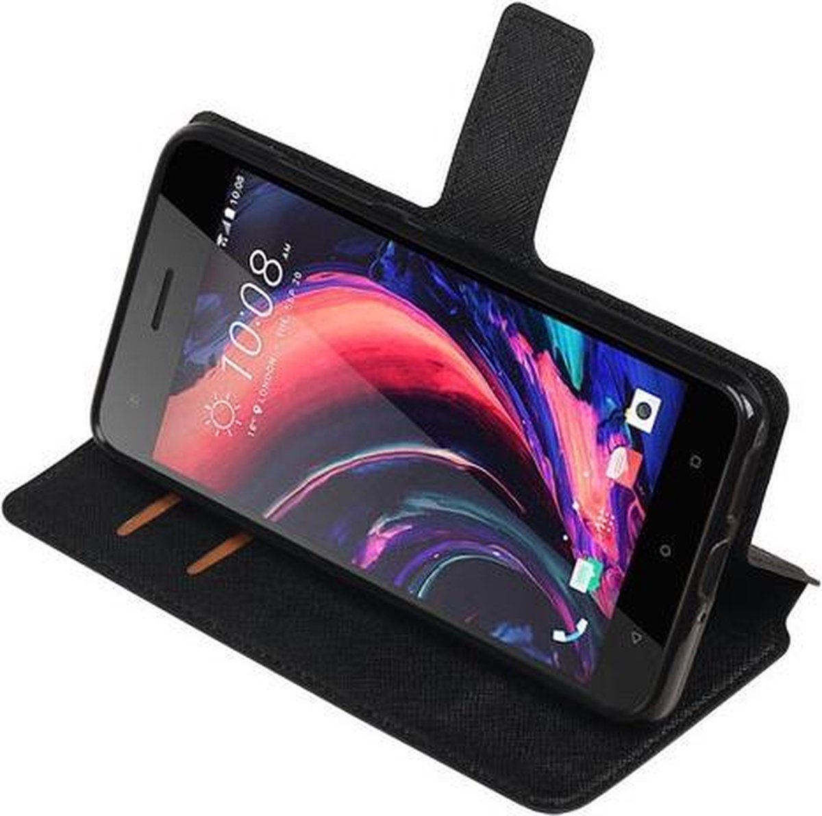 Zwart HTC Desire 10 Pro TPU wallet case booktype hoesje HM Book