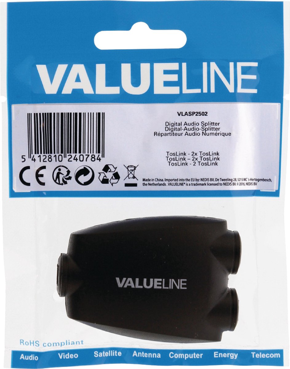 Valueline Digitale optische Toslink audio splitter 1 in - 2 uit / passief |  bol.com