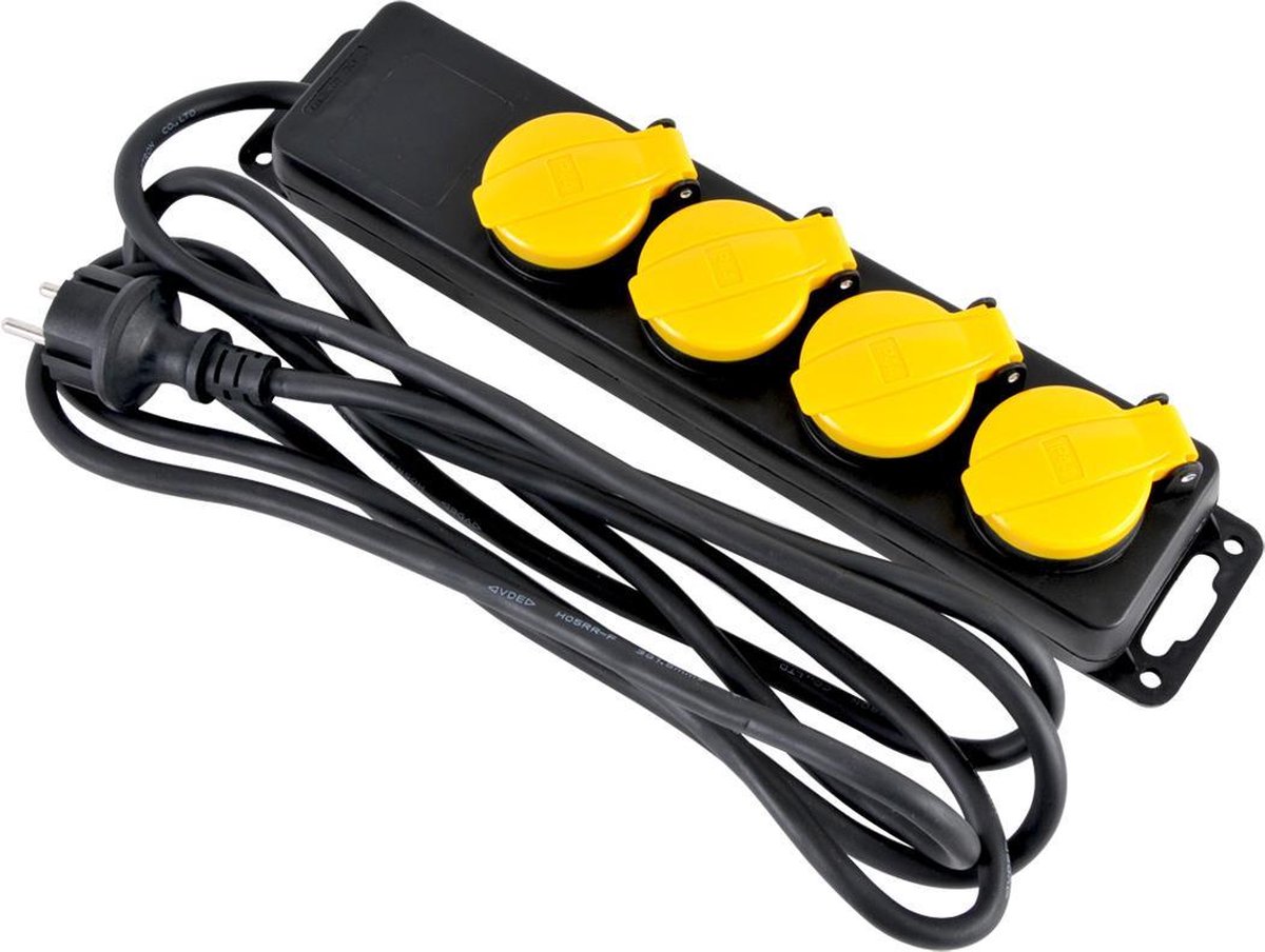 Stekkerdoos 4-voudig randaarde - 16A / 3680W - 3 meter rubber kabel - Spatwaterdicht