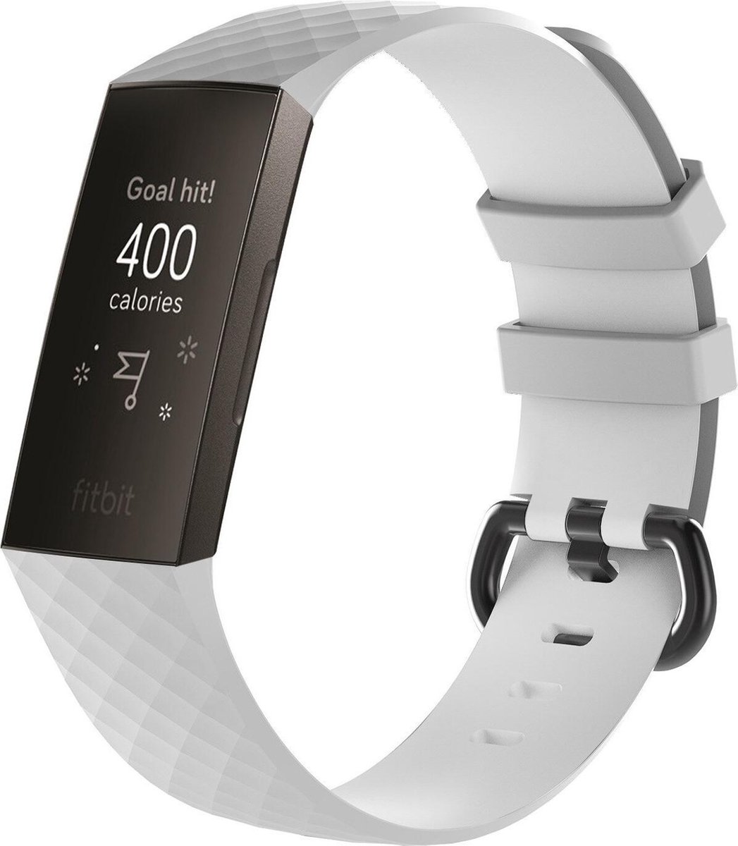 KELERINO. Siliconen bandje geschikt voor Fitbit Charge 3 / Charge 4 Wit - Small