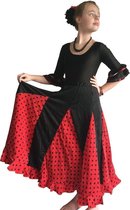 Spaanse Flamenco Rok - zwart rood met zwarte stippen voor meisjes - Maat 10 - kledingmaat 128-134