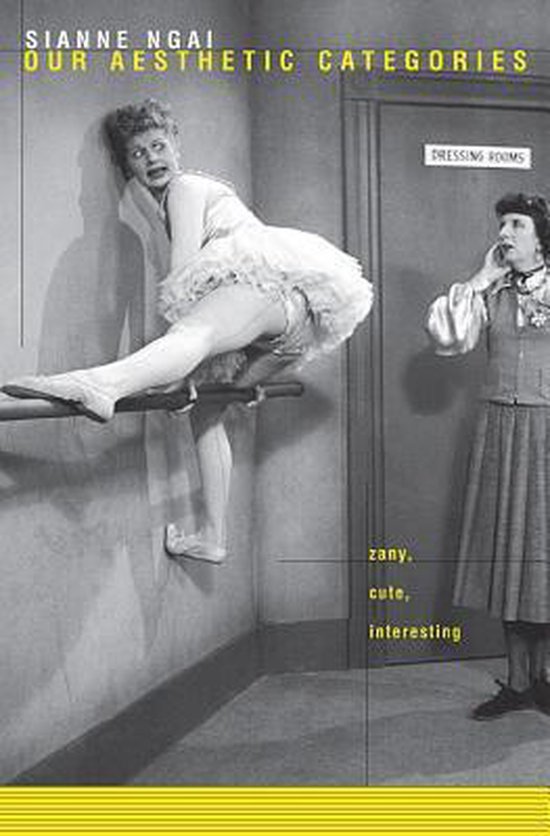 Boekhoes: Vrouwen in ballerina-outfits bij een balletbarre en een deur met 'DRESSING ROOMS'. Tekst: 'SIANNE NGAI OUR AESTHETIC CATEGORIES zany, cute, interesting'.