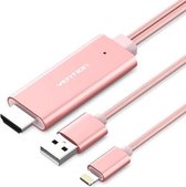 Roze - 3 Meter - PREMIUM VENTION iPhone 8pin Lightning naar HDMI converter adapter kabel / HDMI TV Kabel /