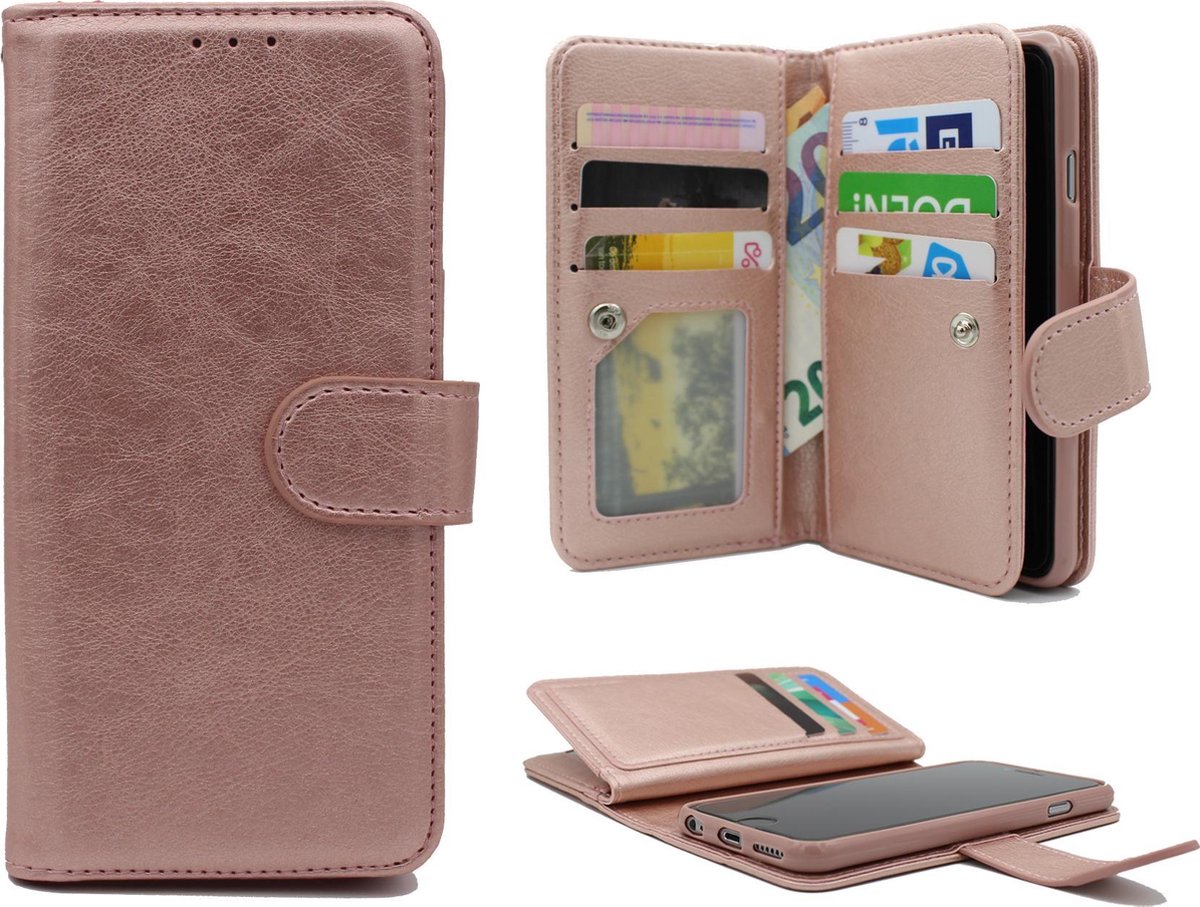HB Hoesje Geschikt voor Apple iPhone XR - Luxe Kunstlederen Portemonnee Book Case met Extra Vakken - Rosegoud
