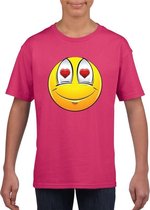 Smiley/ emoticon t-shirt verliefd roze kinderen S (122-128)