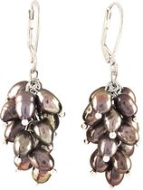 Zoetwater parel oorbellen Pearl Grape B - oorhanger - echte parels - sterling zilver (925) - bruin -trosje