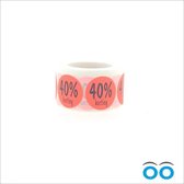 Etiket - Reclame-sticker - 40% korting - rond 35 mm - fluor-Rood - rol à 500 stuks