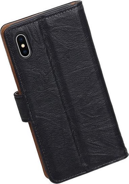 BestCases.nl Housse Apple iPhone X en cuir véritable de type livre en cuir noir