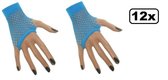 12x Paar Nethandschoen kort vingerloos fluor blauw