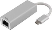 DELTACO USBC-1077 USB-C netwerkadapter, Gigabit, 1x RJ45, 1x USB Type C, aluminium, zilver