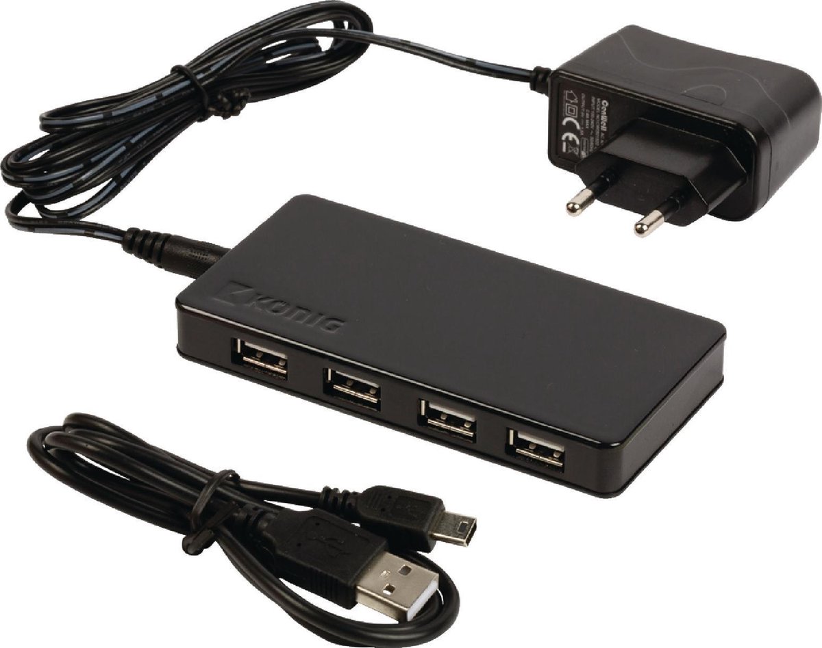 Konig 4-poorts USB hub met voeding - USB2.0 - Konig