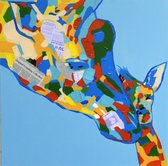 Schilderij giraffe modern blauw 60 x 60 Artello - handgeschilderd schilderij met signatuur - schilderijen woonkamer - wanddecoratie - 700+ collectie Artello schilderijenkunst