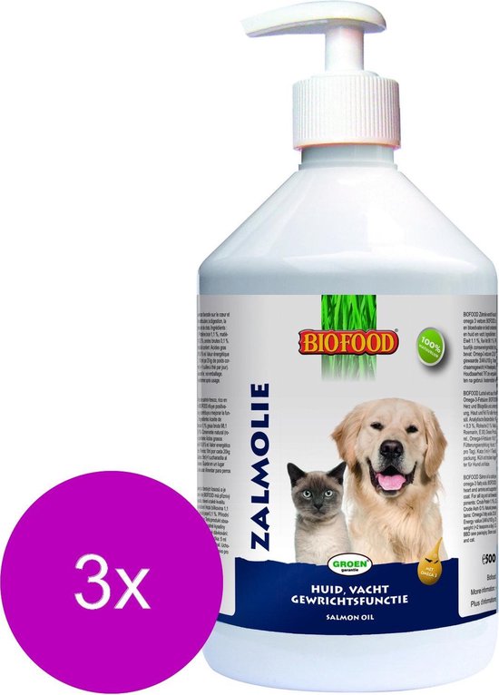 Biofood Zalmolie - Hond & Kat - Voedingssupplement - Met doseerpomp - 3 x  500 ml | bol.com