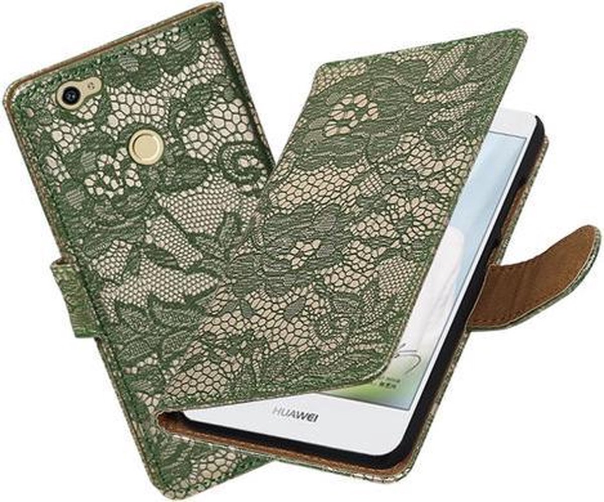 BestCases.nl Donker Groen Lace booktype hoesje voor Huawei Nova