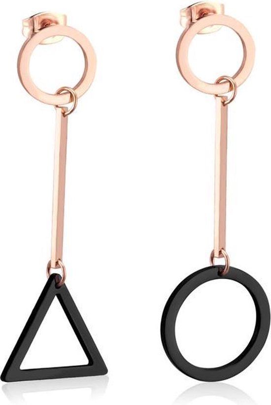 Boucles d'oreilles Cilla Jewels Circle Triangle en acier inoxydable Rose avec noir