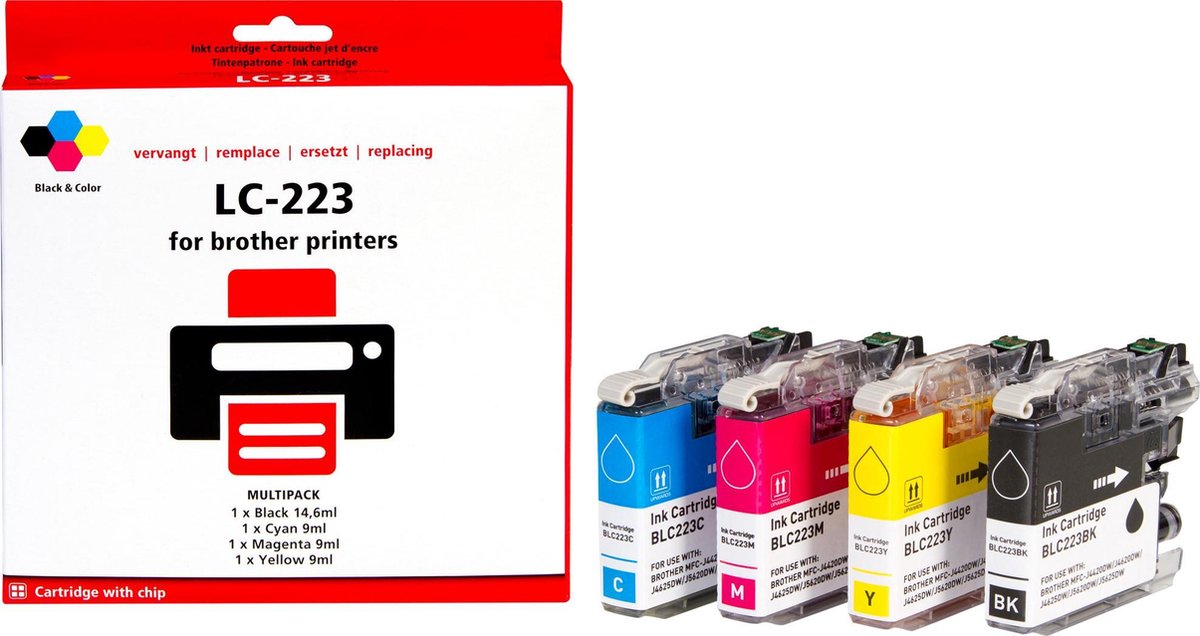 Pixeljet LC-223 (4-pack) inktcartridge |Zwart|Cyaan|Magenta|Geel| - geschikt voor Brother