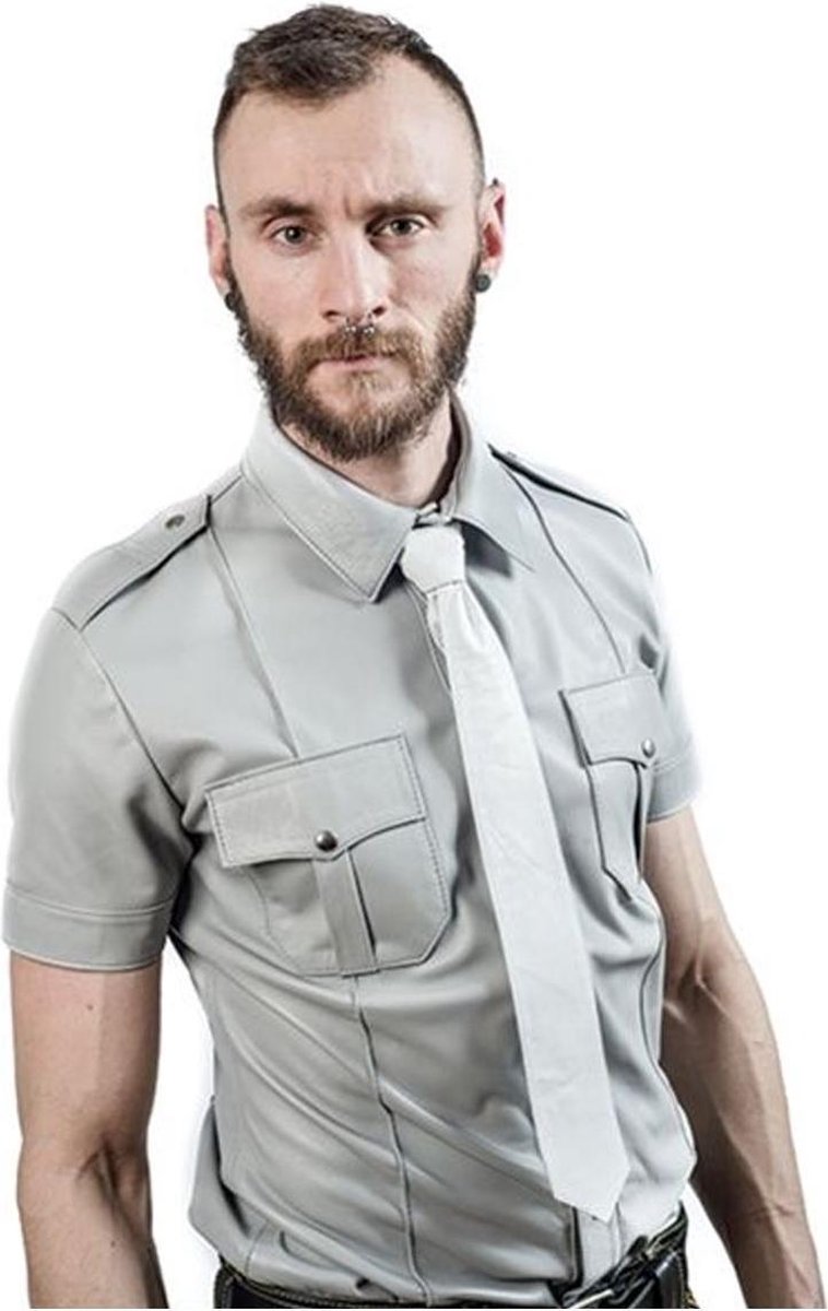 Mister b leather tie stitched white