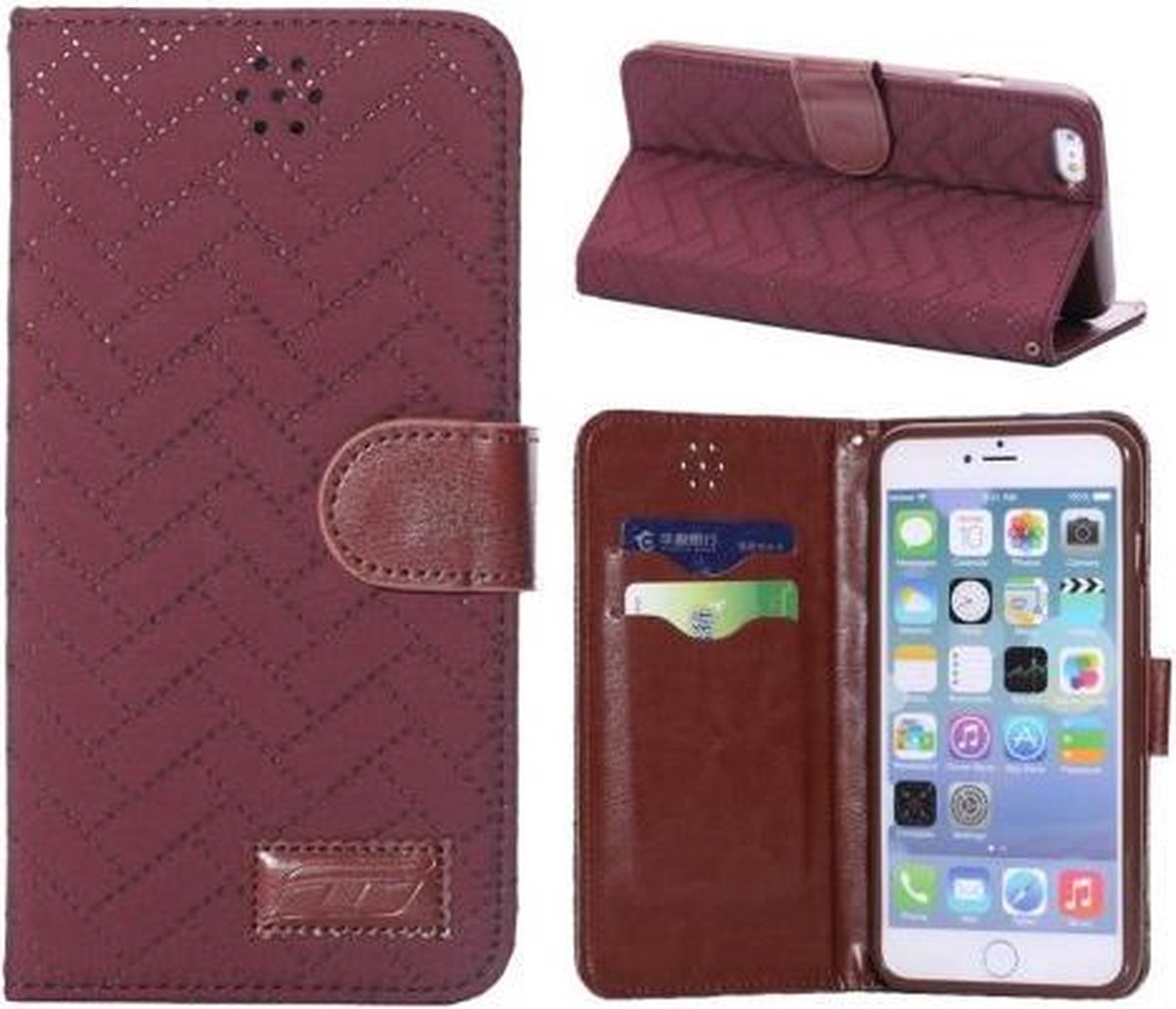 PU Leren/Stof Zigzag Wallet iPhone 6(s) plus - Wijnrood