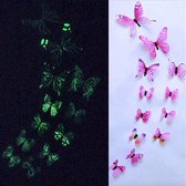 3-D vlinderstickers / glow in the dark roze