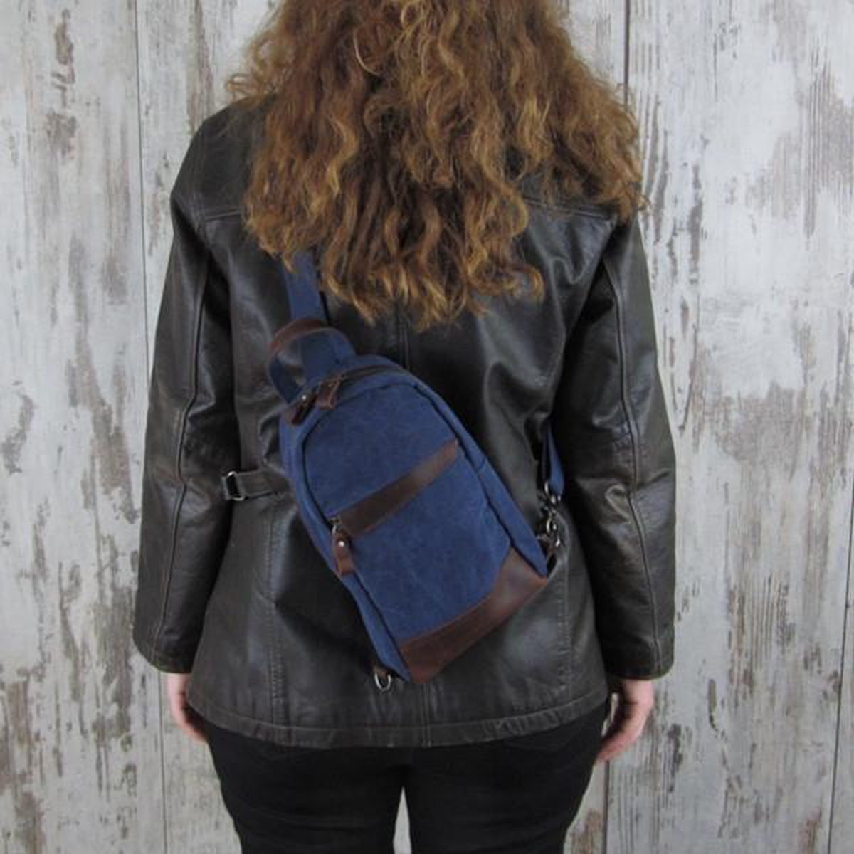 Luanzo Canvas Crossbody tas met Leer Dallas Blauw Luanzo Canvas Crossbody tas met Leer Dallas Blauw