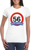 Verkeersbord 56 jaar t-shirt wit dames L