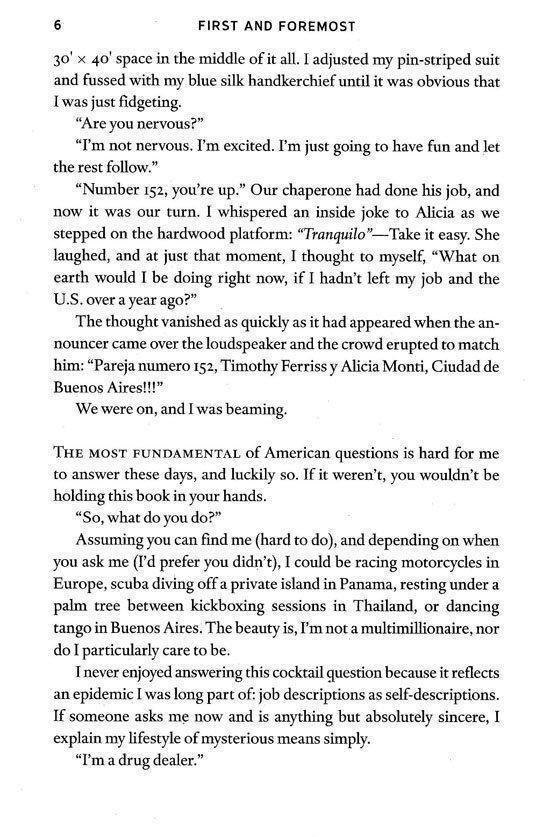 Pagina 6 van 'First and Foremost', met tekst over reizen, werk en de vraag 'Are you nervous?'.