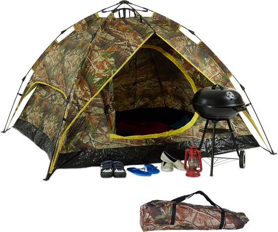 relaxdays koepeltent 2-3 personen - tunneltent 2in1 - Quick-up - tent  camouflage - 2x1,5m | bol.com